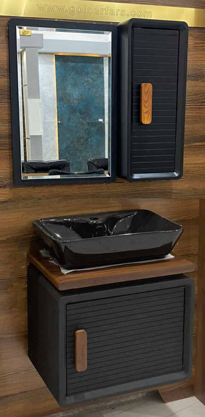 فول ست روشویی کابینتی بامبو مشکی طرح چوب